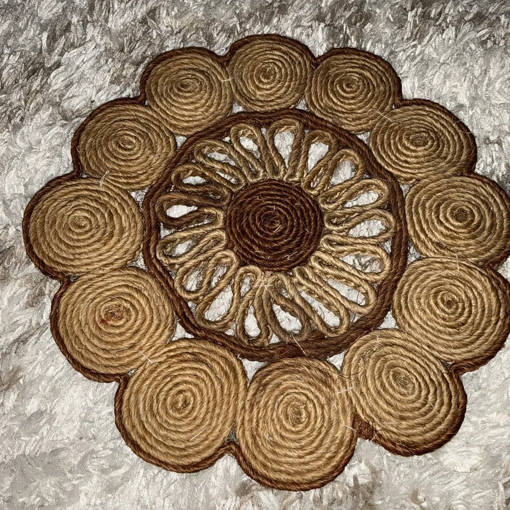 Raffia‎ Trivet 70s MCM Cottagecore Wicker Straw Hot Pads Boho Mid Century Decor